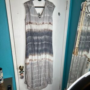 XCVI Lightweight Blue/ Grey Tie-Dye Maxi Dress Sleeveless Sz Med EUC